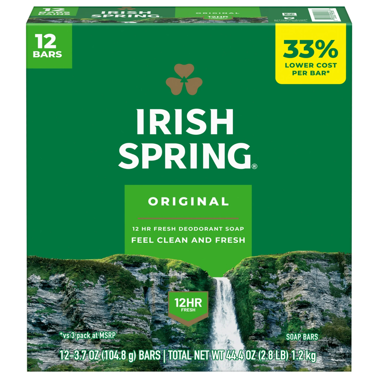 (12 Bars) Irish Spring Bar Soap for Men, Original Clean Mens Bar Soap, 3.7 Oz