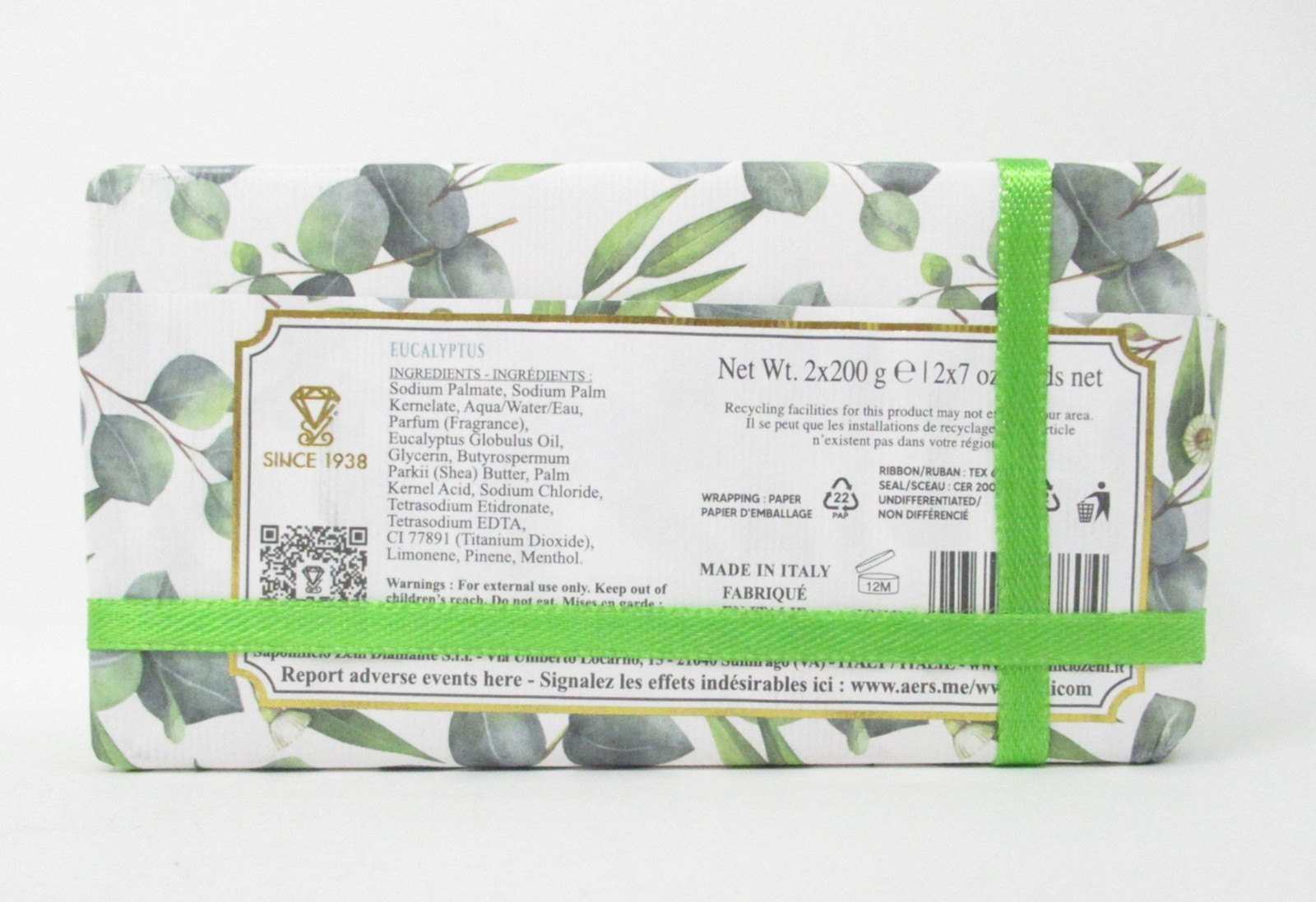 Zeni Italian Luxury Bath Bar Soap 2 Pack Eucalyptus 7oz each (14oz total)