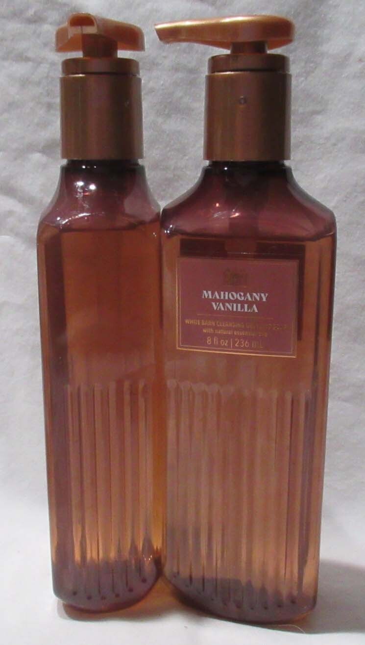 White Barn Bath & Body Works Cleansing Gel Hand Soap Lot of 2 MAHOGANY VANILLA