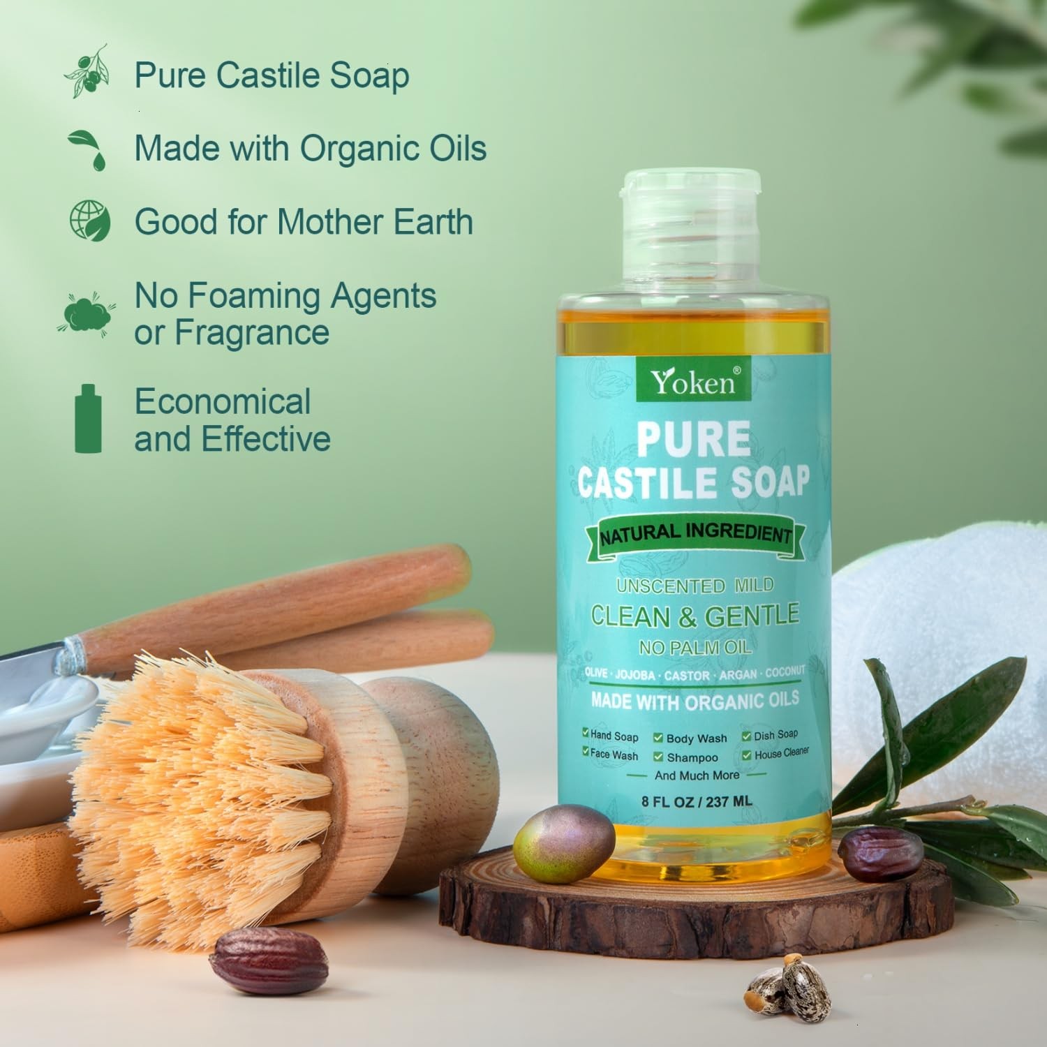 Yoken Pure Castile Liquid Soap Organic (EWG 8 Fl Oz (Pack of 1), Gold