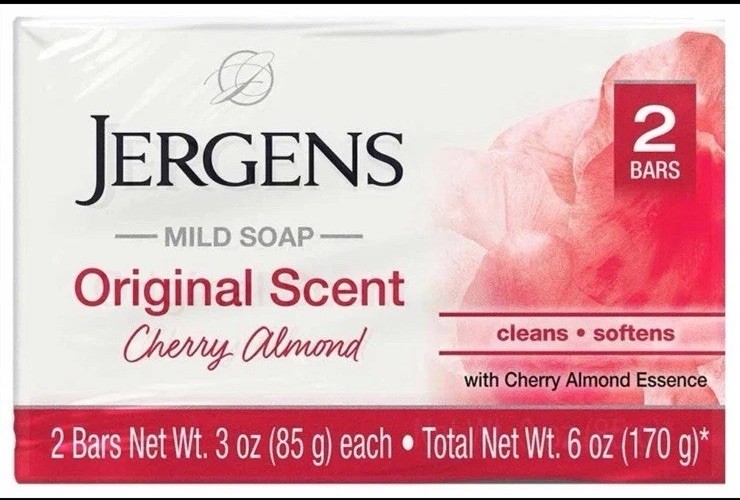 4 Packs (8 Bars Total) Jergens Cherry Almond Mild Soap Original Scent, Free Ship