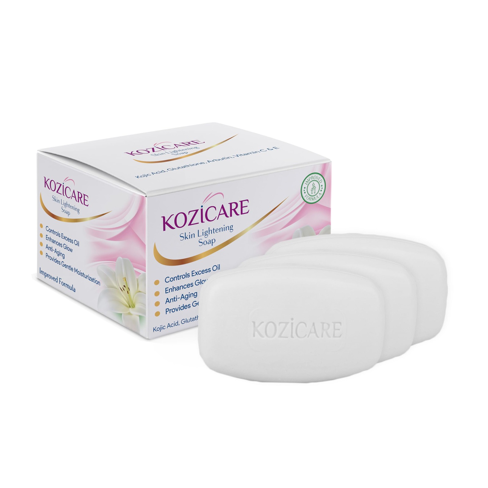 Kozicare Kojic Acid Soap & Glutathione -3 Pack for Whitening & Dark Spot Removal