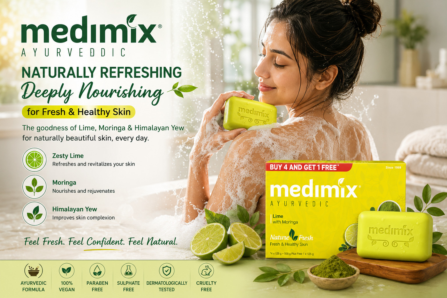 Medimix Herbal Bath Soap with Lime & Moringa | 5 x 125g | Ayurvedic Body Soap