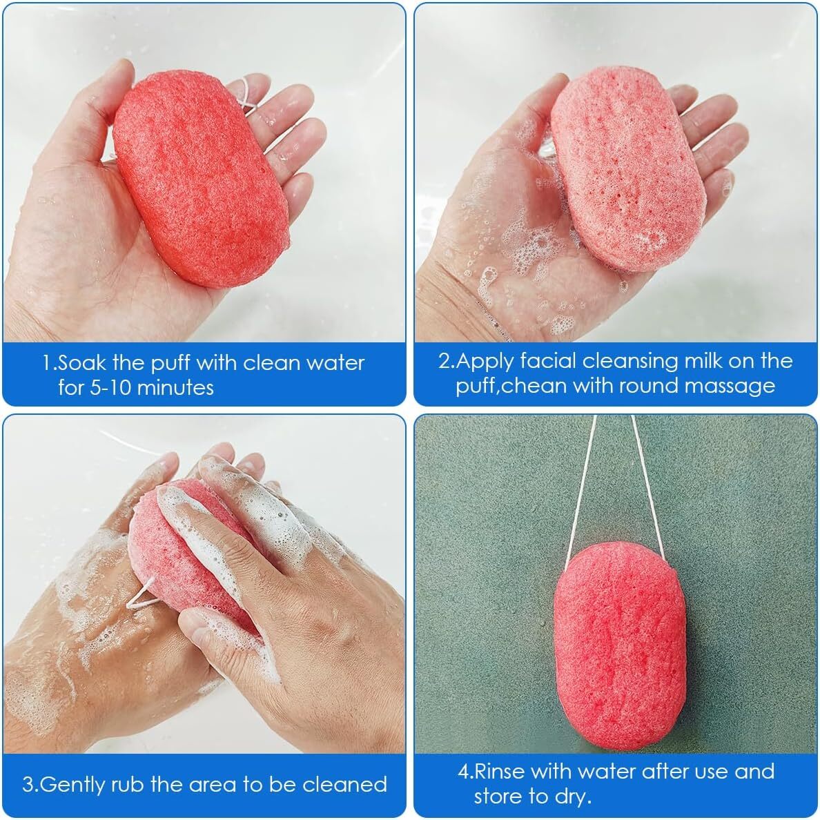 6 pcs Konjac Sponge, Pink, Purple, White, Black, Light Green, Dark Green