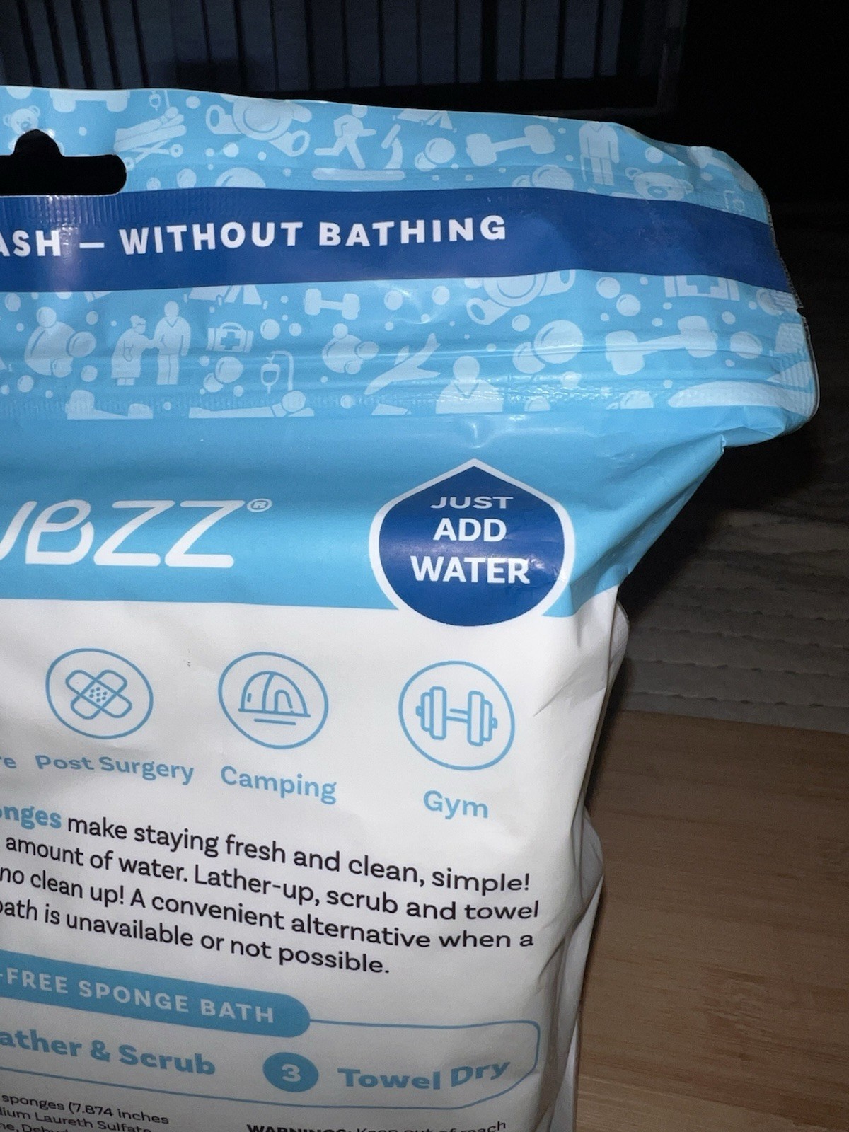 SCRUBZZ DISPOSABLE RINSE FREE TOTAL BODY BATH SPONGES 25 PACK – UNOPENED