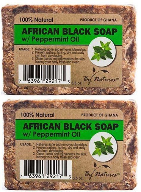 By Natures 100% Natural African Black Soap With Peppermint Oil 3.5 Oz (Pack of
