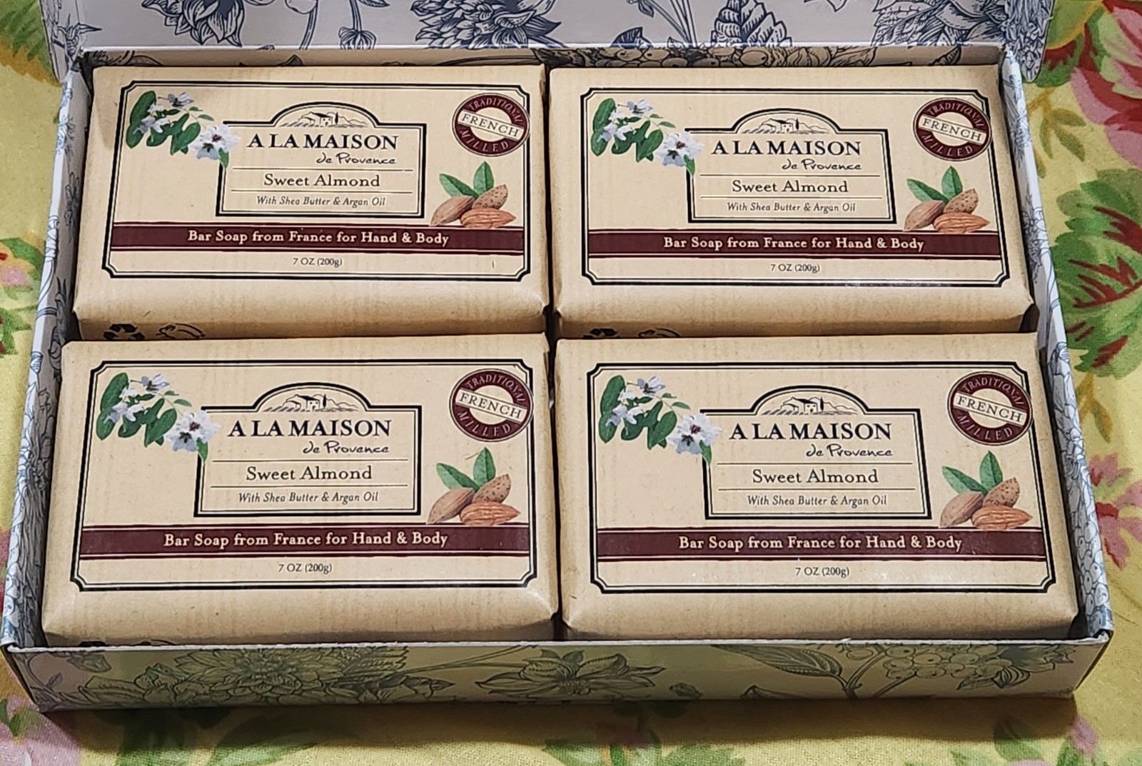 A La Maison De Provence Triple Milled Set of 4 Sweet Almond Soap Bars New in Box