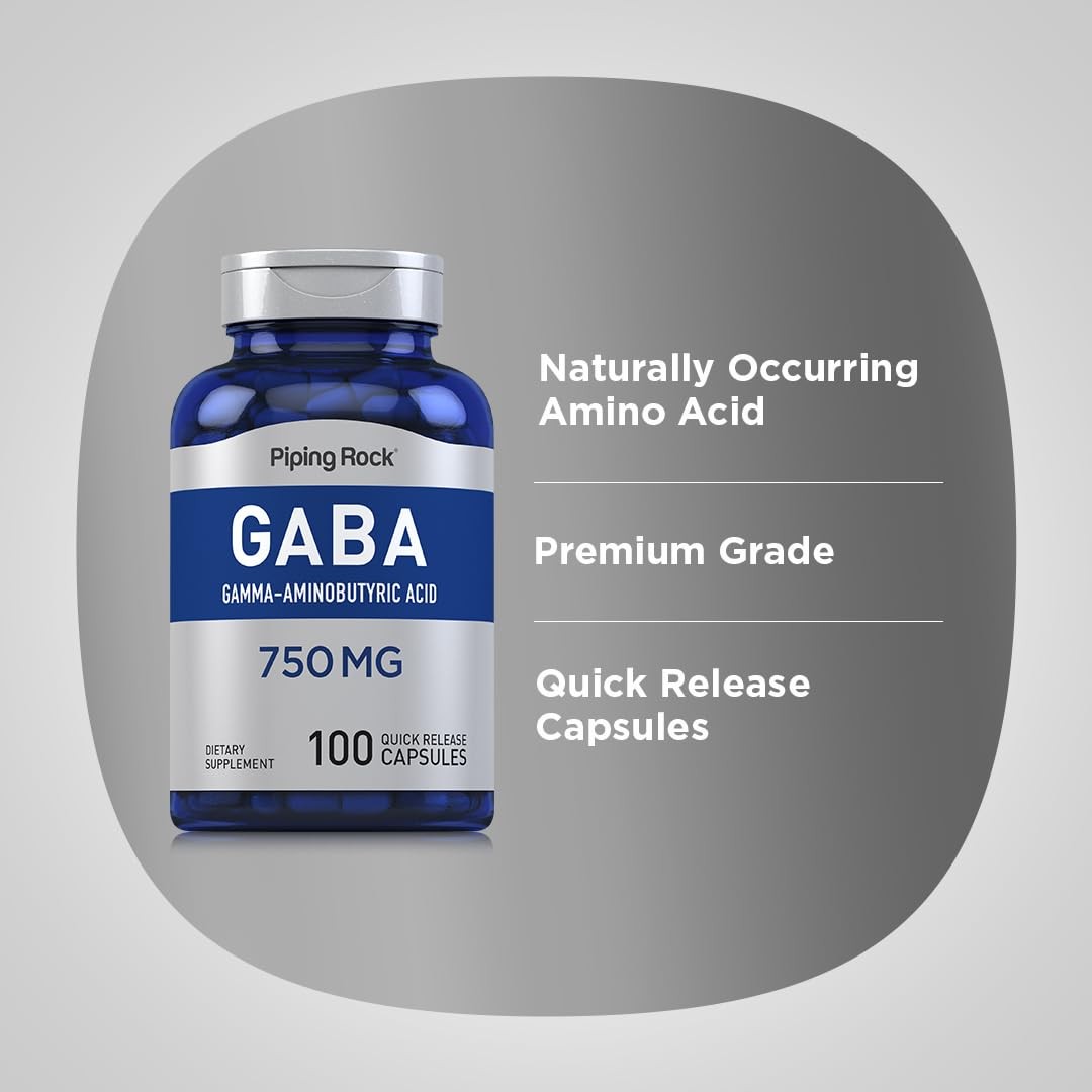 Piping Rock GABA Supplement 750mg | 100 Capsules | 100 Count (Pack of 1)