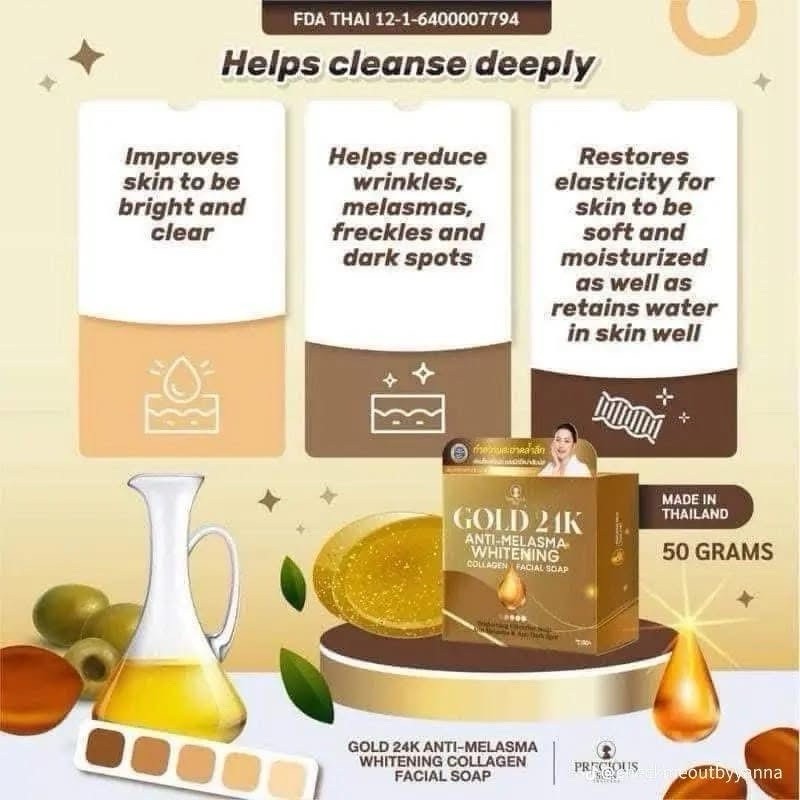 2 Bars Precious Skin Gold 24K Anti-Melasma Whitening Collagen Facial Soap 50g