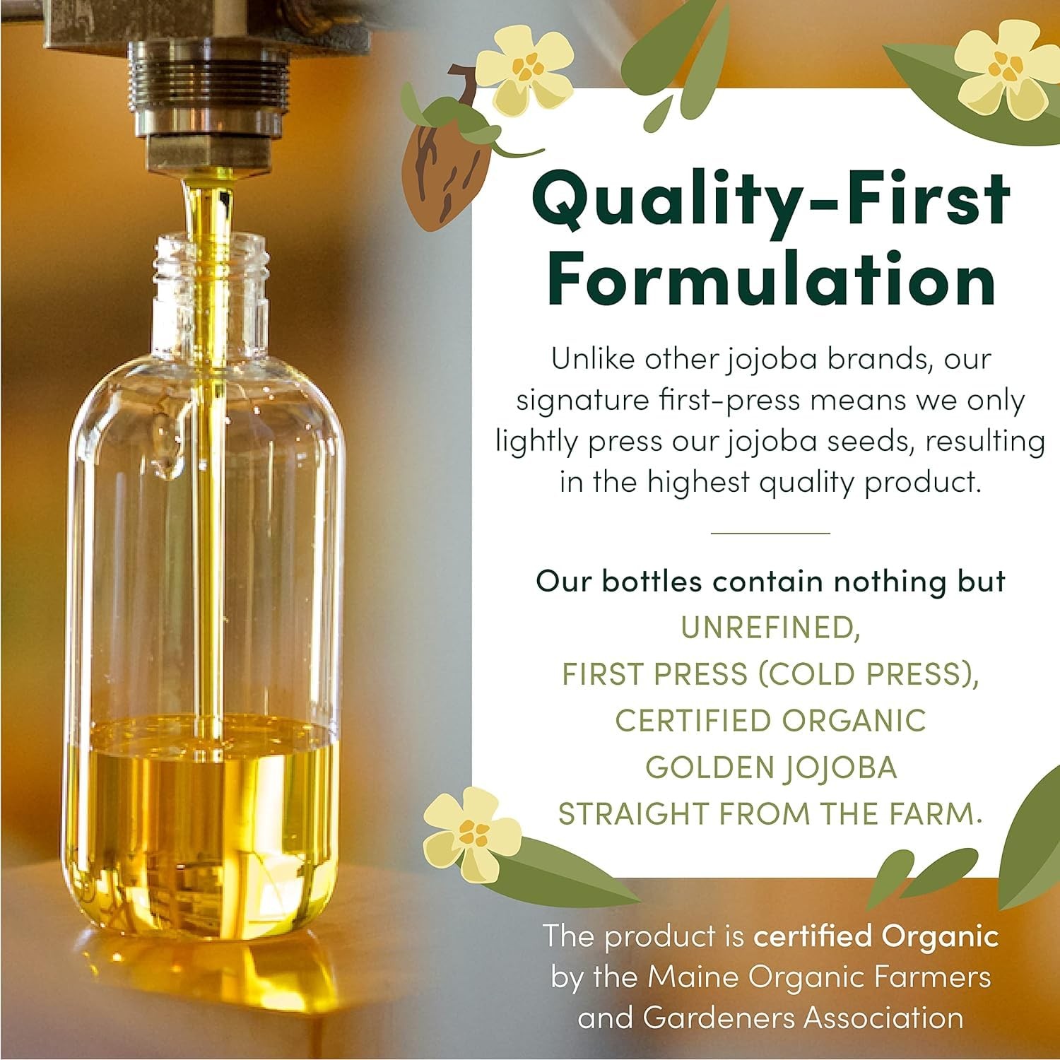HobaCare Unrefined Organic Jojoba Oil for Skin Care, Hair, Beard, Scalp Massage