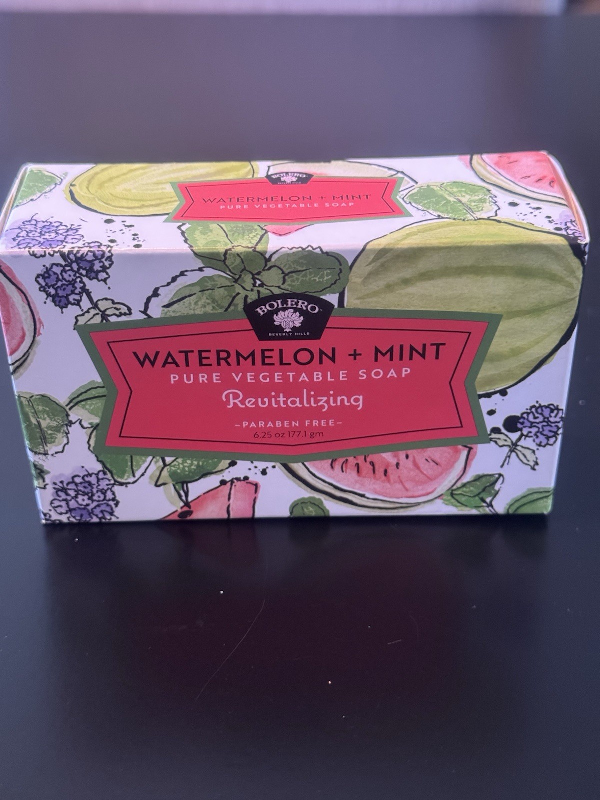 Bolero Watermelon & Mint Pure Vegetable Soap 6.25 oz Revitalizing Paraben-Free