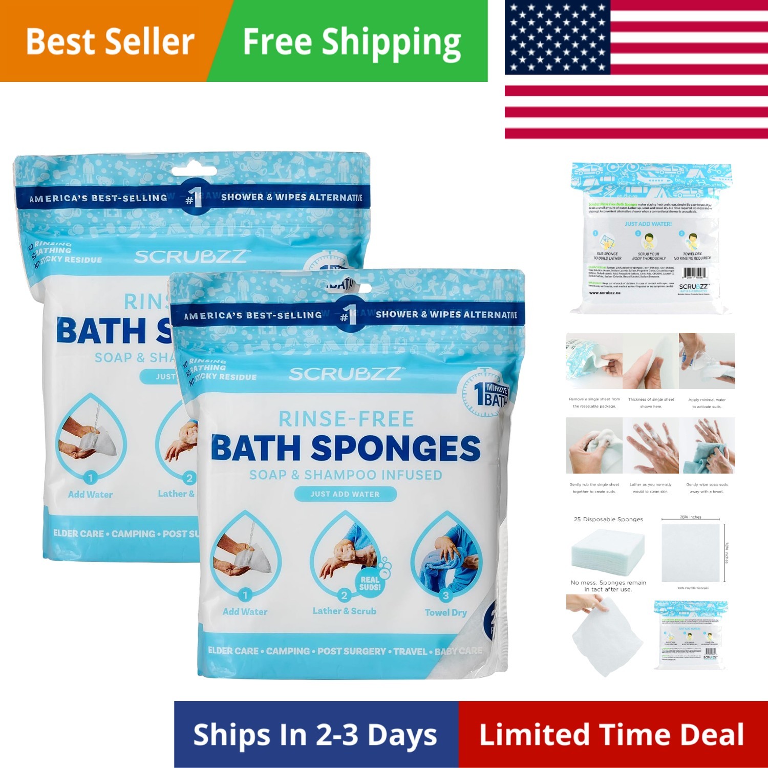 Disposable No Rinse Bathing Wipes – All-in- Single Use Shower Wipes, Simply D…