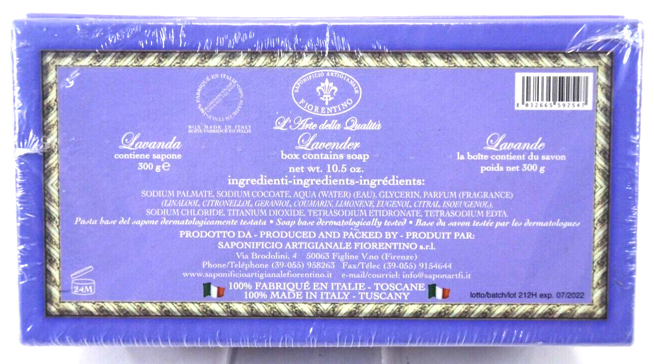La Saponeria Firenze LAVENDER Scented Soap Made in Italy Tuscany (1) 10.5 oz NIB