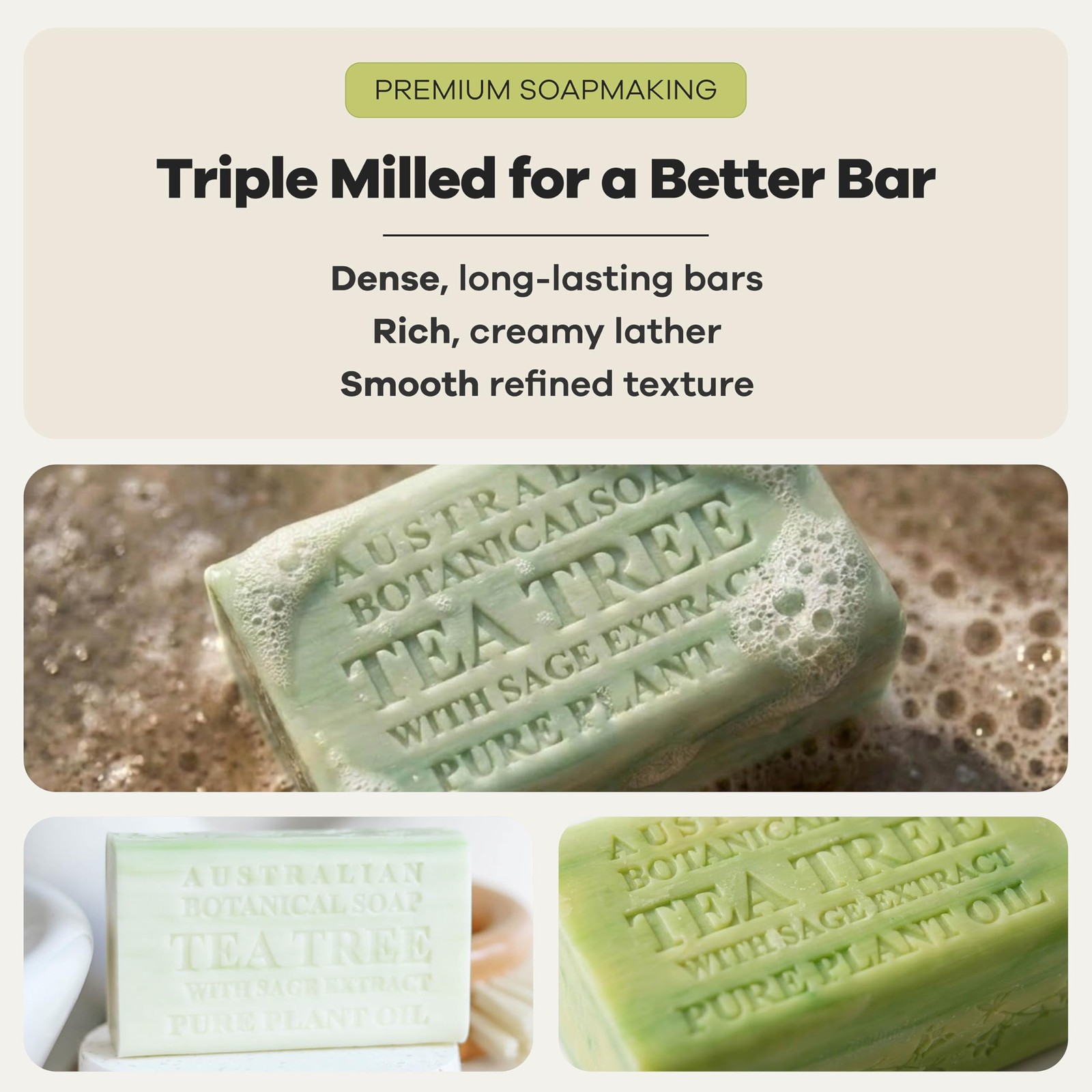 Australian Botanical Soap Tea Tree with Sage Extract – Triple Milled 6.6 oz B…