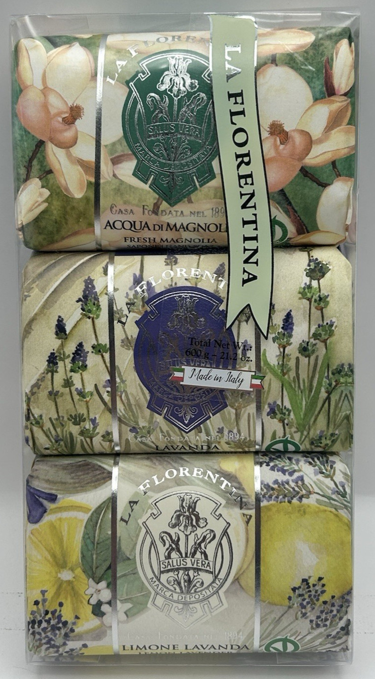3 Pack La Florentina Bar Soap Set Lemon Lavender / Magnolia / Lavender 7oz Each