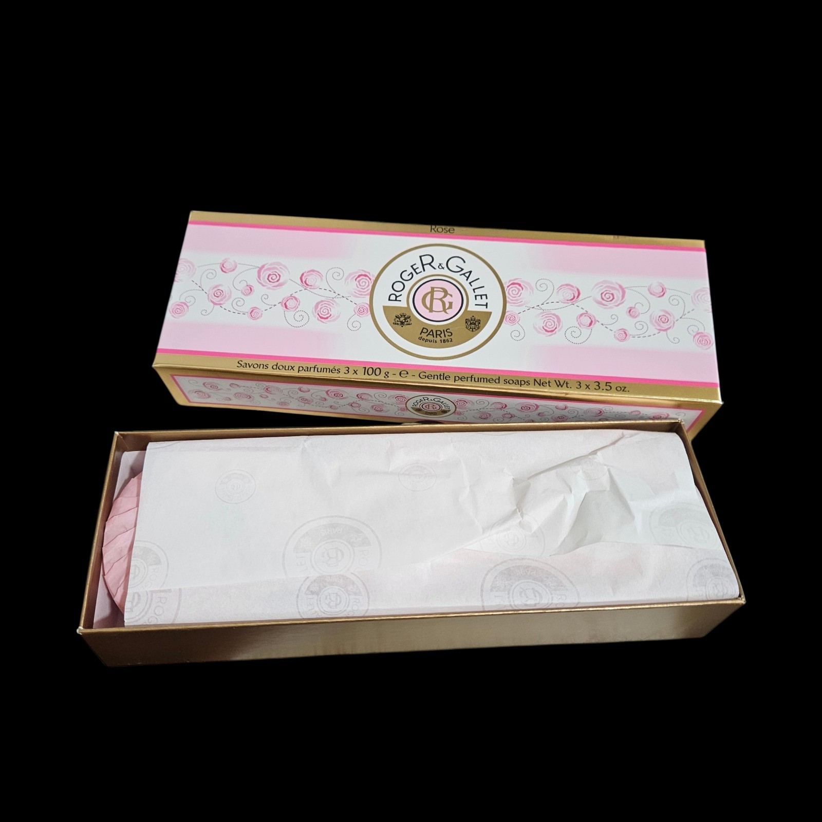 Roger & Gallet Paris Rose Gentle Perfumed Soap Set of 3 (3.5 oz each) New NOS