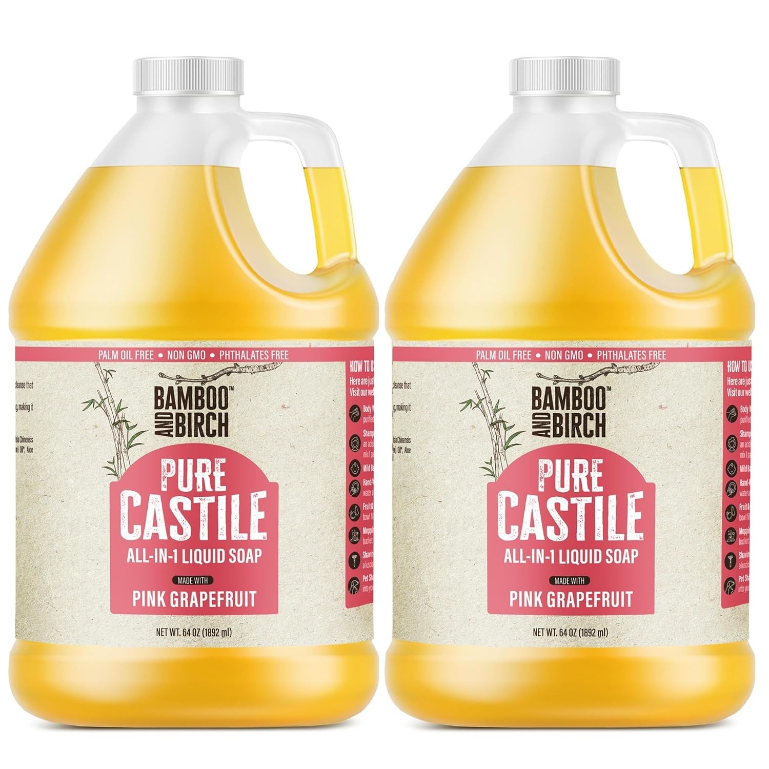 Pure Castile Soap Liquid, Certified Palm Oil Free Natural Soap, Citrus Grapef…