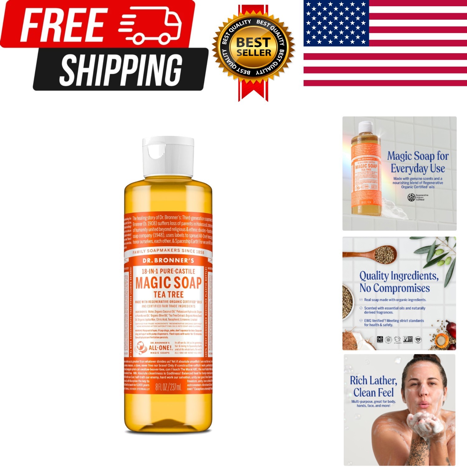 Pure-Castile Magic Soap Liquid Tea Tree, 8 Ounce – Made with Regenerative Org…
