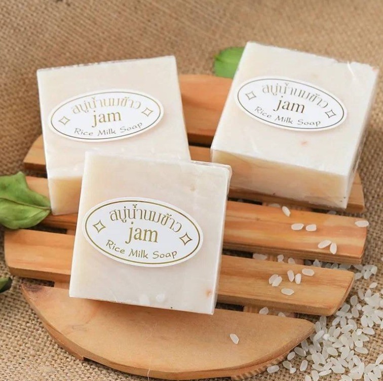 3 Pcs Jam Rice Milk Soap Bar Original Handmade Thailand) 65 g
