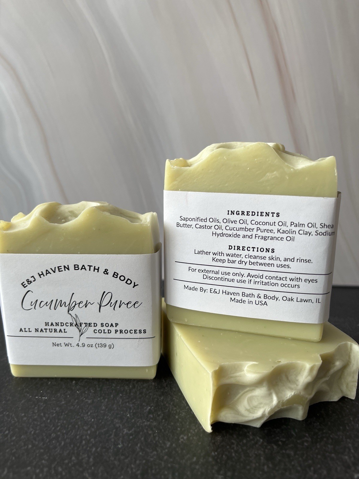 E&J Haven Bath & Body Handcrafted Cucumber Puree Soap Cold Process 4.9 oz
