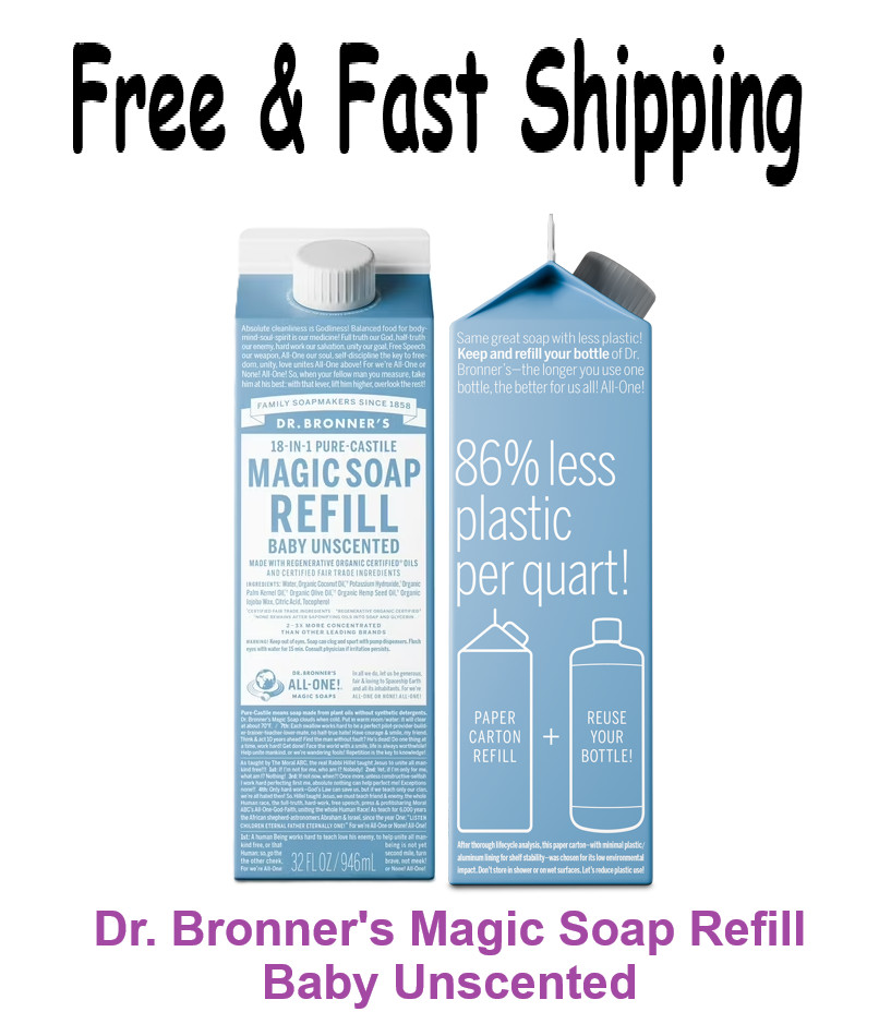 Dr. Bronner’s Pure Castile Liquid Soap – Unscented, 32 fl oz