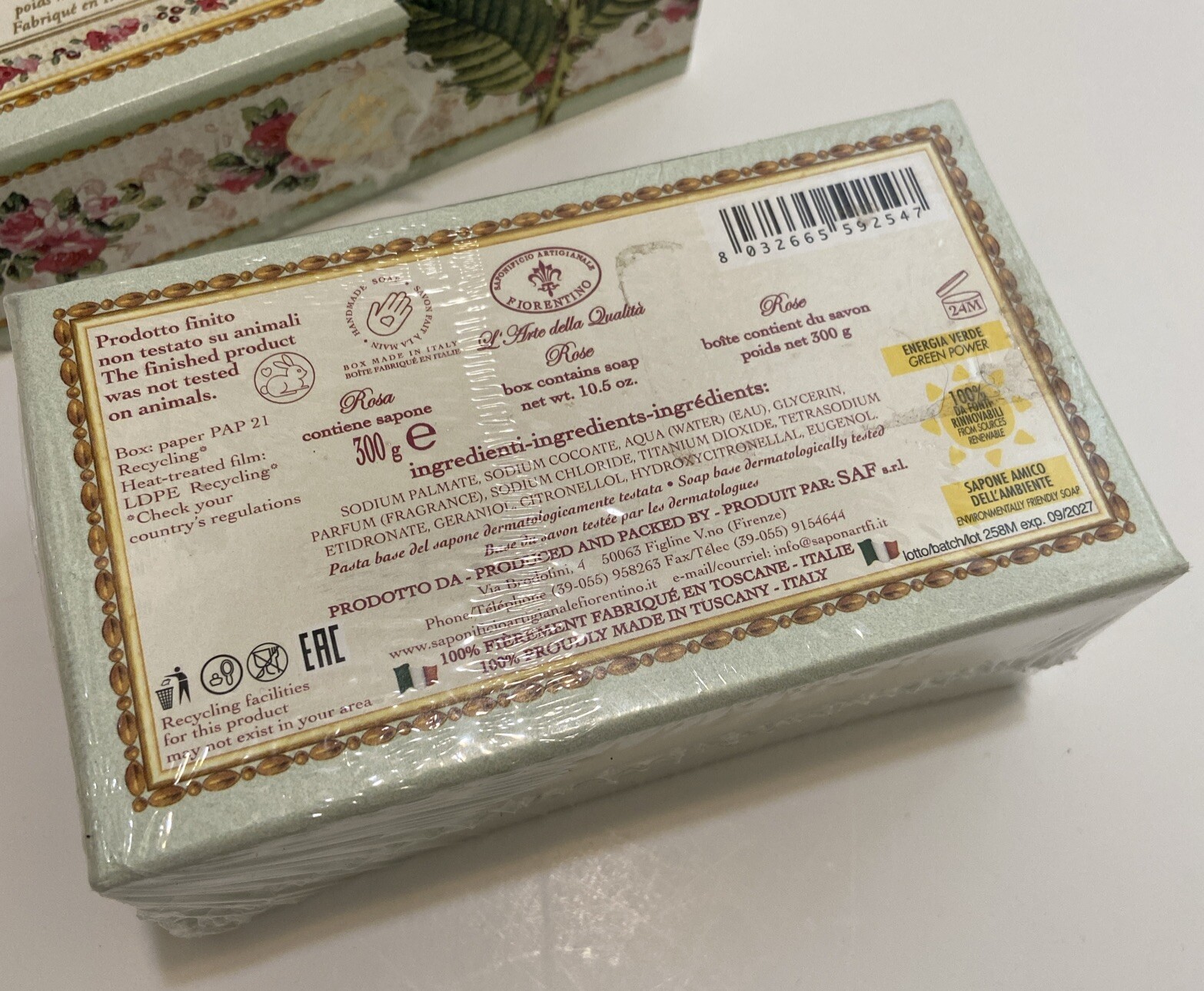 New SAPONIFICIO ARTIGIANALE FIORENTINO La Saponeria Firenze Rose Scented Soap