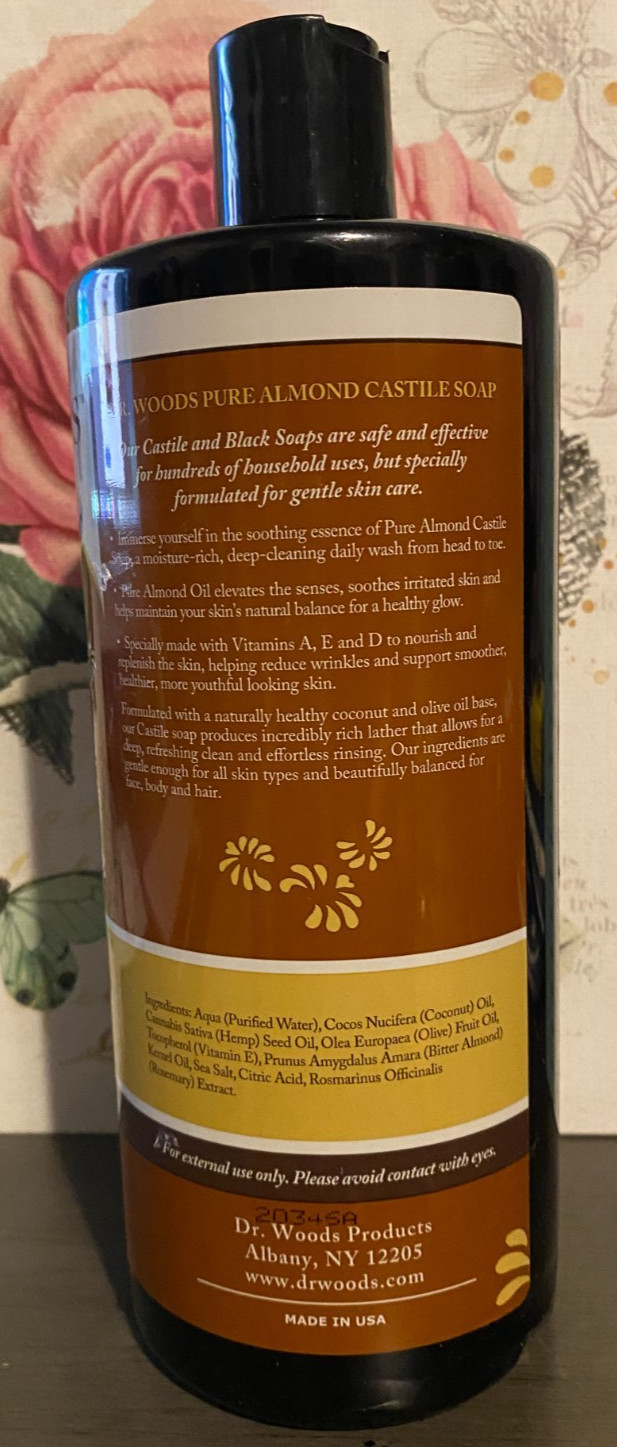 Dr Woods Almond Castile Soap 32 fl oz 946 ml 100% Vegan, Gluten & Cruelty-Free