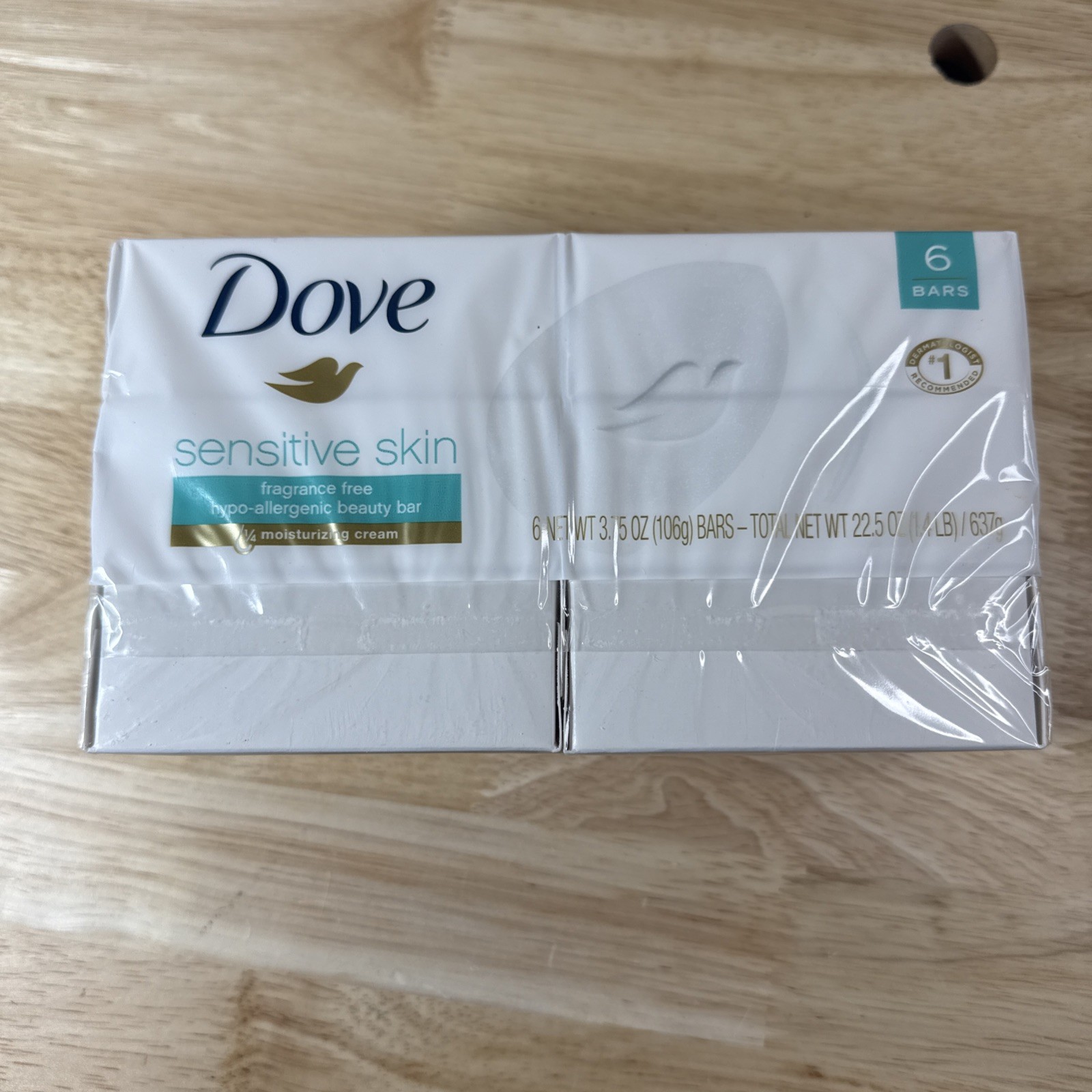 6 Dove Beauty Bar Soap Sensitive Moisturizing Creme, Unscented 3.75oz / 2 Extras