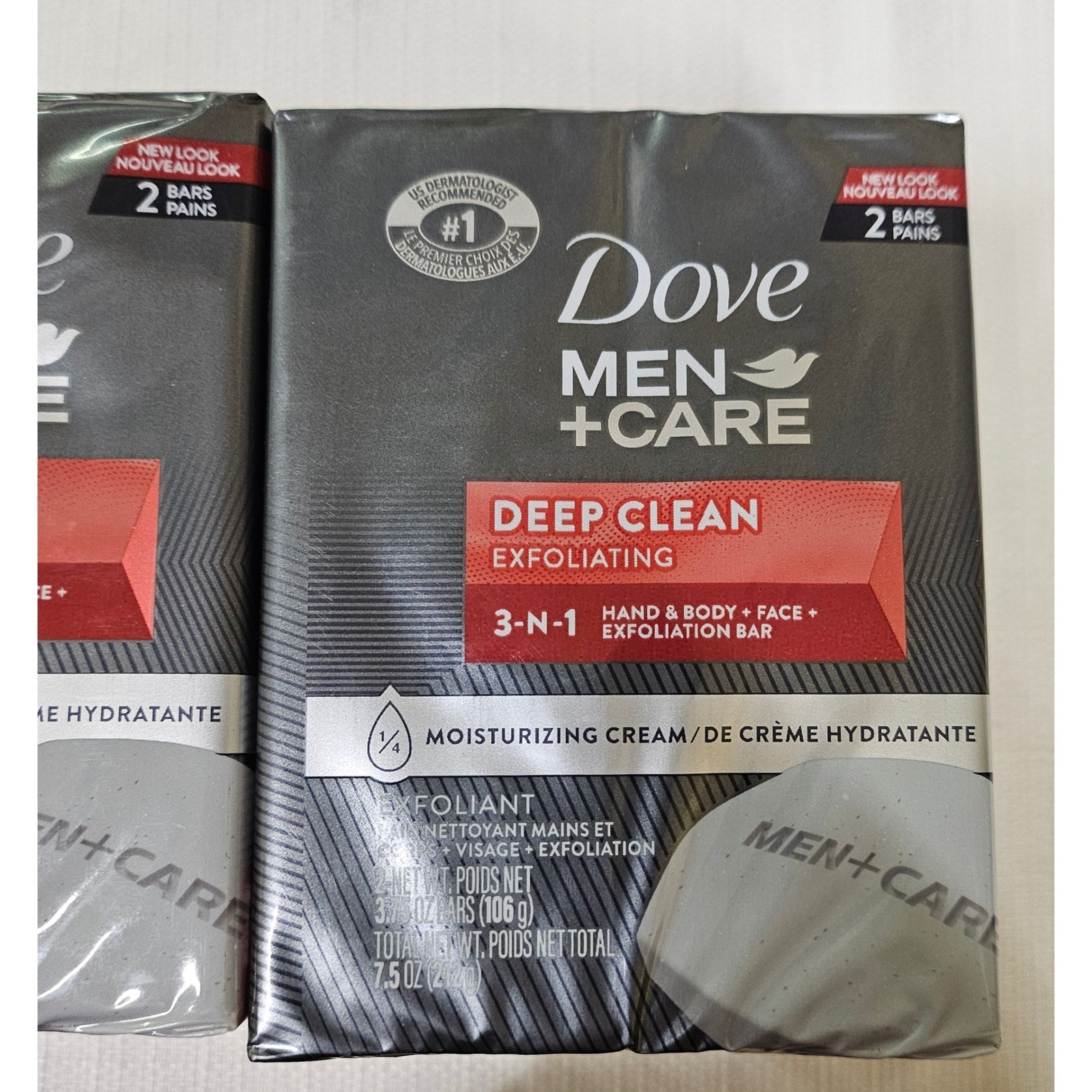 Dove Men Care Deep Clean Exfoliating 3-in-1 Bar Soap 2 Pack 7.5 oz Lot of 3