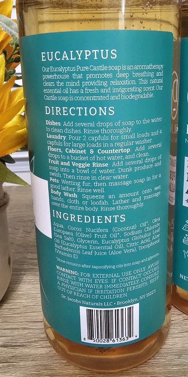 2pk Dr Jacobs Naturals Eucalyptus Oil Pure Castile Plant Based All-in-One Soap