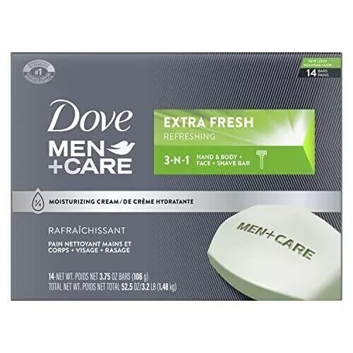 14-Bars Dove Men+Care Bar 3in1 Cleanser for Body, Face & Shaving to Clean 3.75oz
