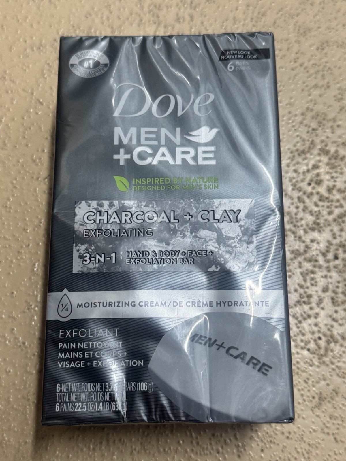 Dove Men+Care Exfoliating Beauty Bar Soap, Charcoal Clay, 3.75 oz, 6 Count