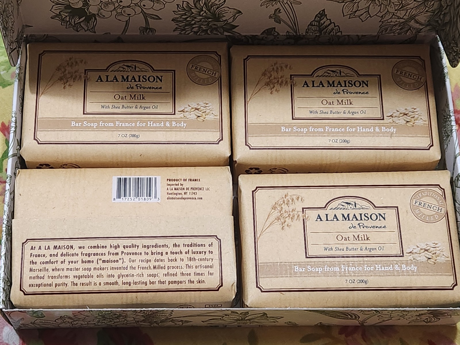 A La Maison De Provence Triple Milled Oat Milk Soap Box Four 7 Oz Bars New