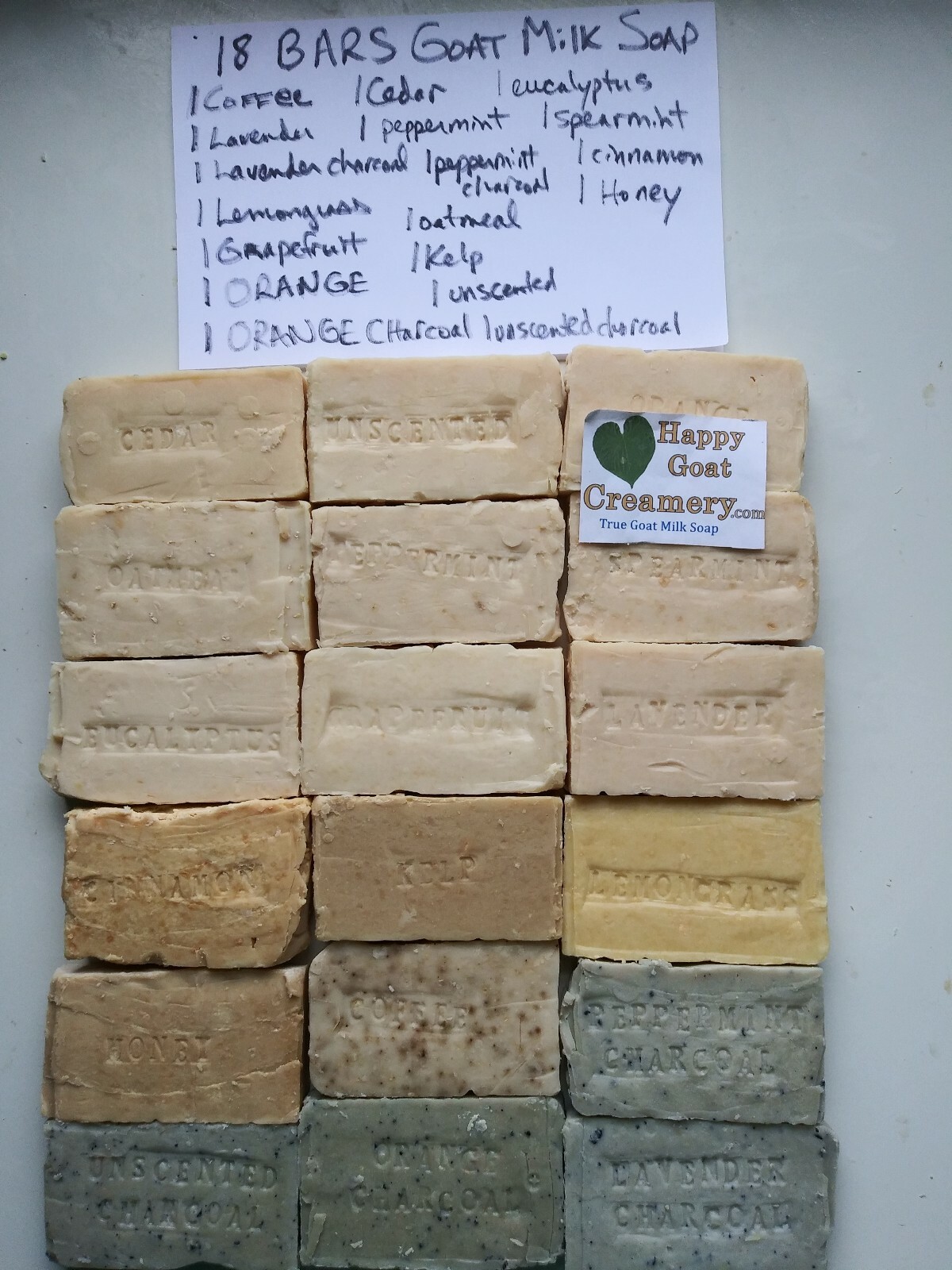 18 BARS GOAT MILK SOAP MOST EVERY TYPE WE CARRY HAPPY GOAT CREAMERY CHEAP BULK
