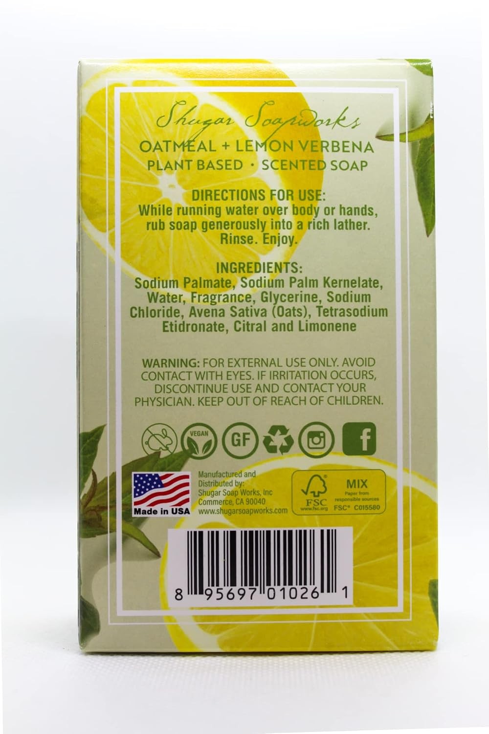 Oatmeal & Lemon Verbena Soap 6.25 Oz – Plant Based Vegan Natural Pure No Dyes