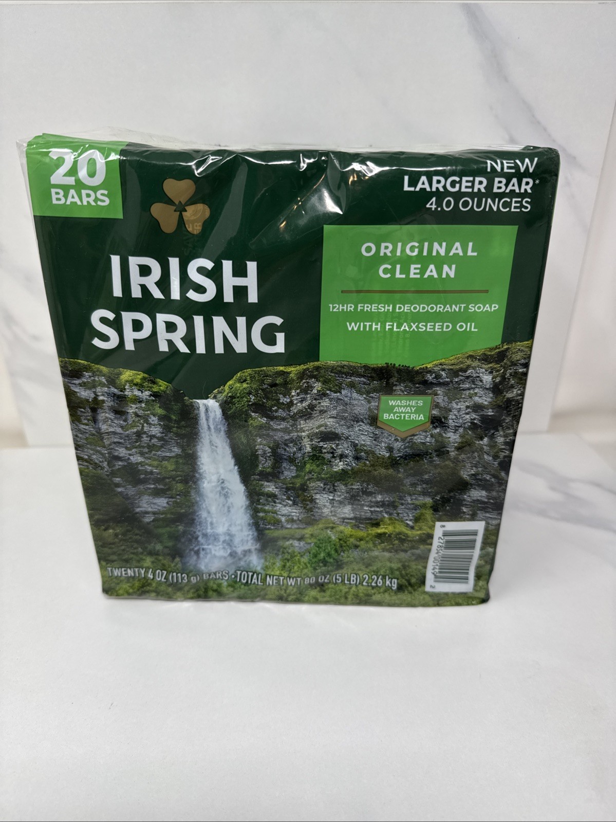 Irish Spring Bar Soap Original Clean 4 oz 20 count Deodorant Soap With Flaxseed