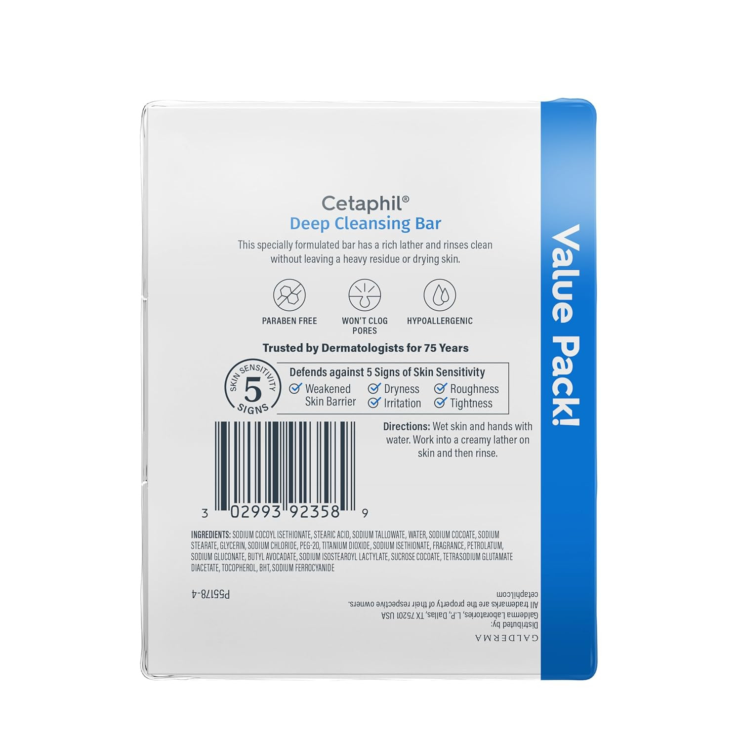 Cetaphil Deep Cleansing Bar Soap Free Face Body Wash Sensitive 4.5oz 3-Pack
