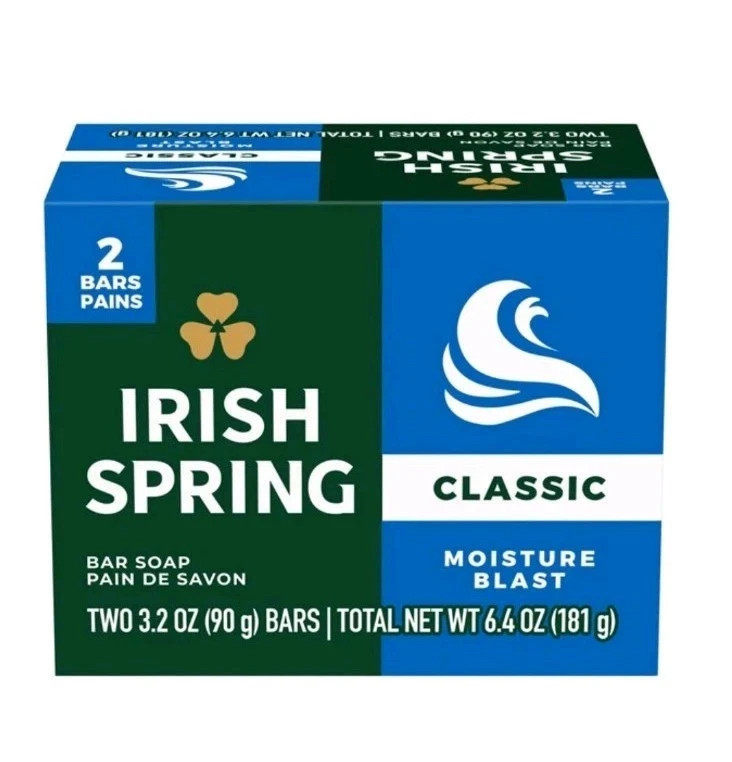 Irish Spring Classic Moisture Blast Bar Soap 6 Bars (3 Packs of 2) 3.2 oz Bars