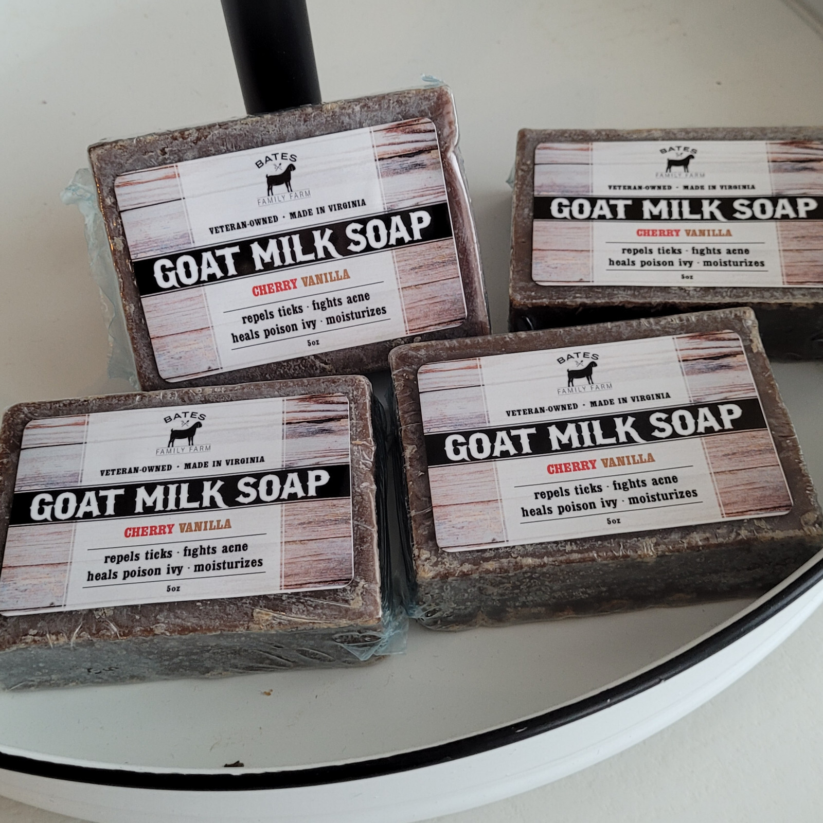 Bates Family Farm Cherry Vanilla Fat and Lye Soap Goat Milk Olive Oil Natural