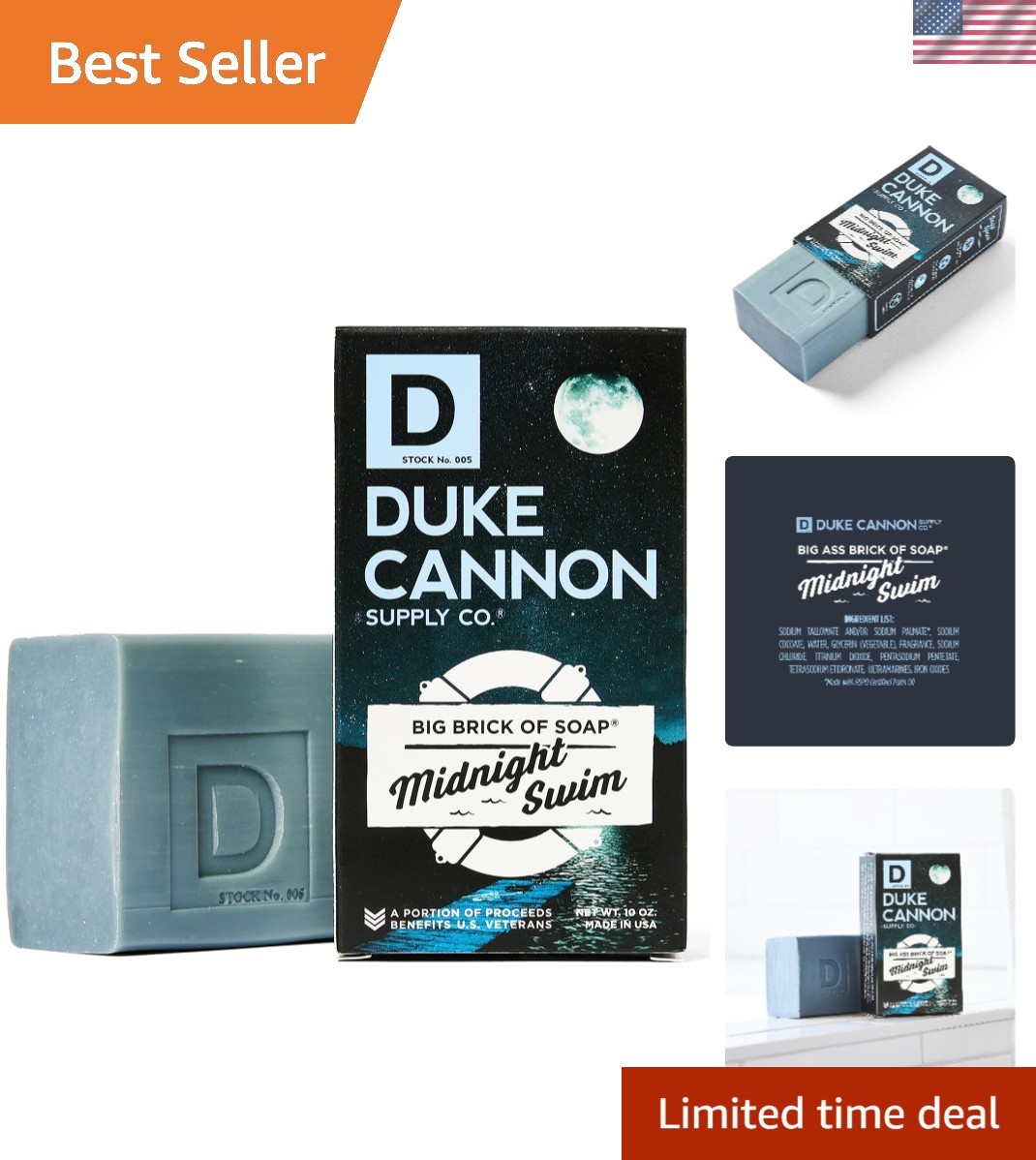 10oz Men’s Soap Bar – Duke Cannon Midnight Swim, Natural Ingredients