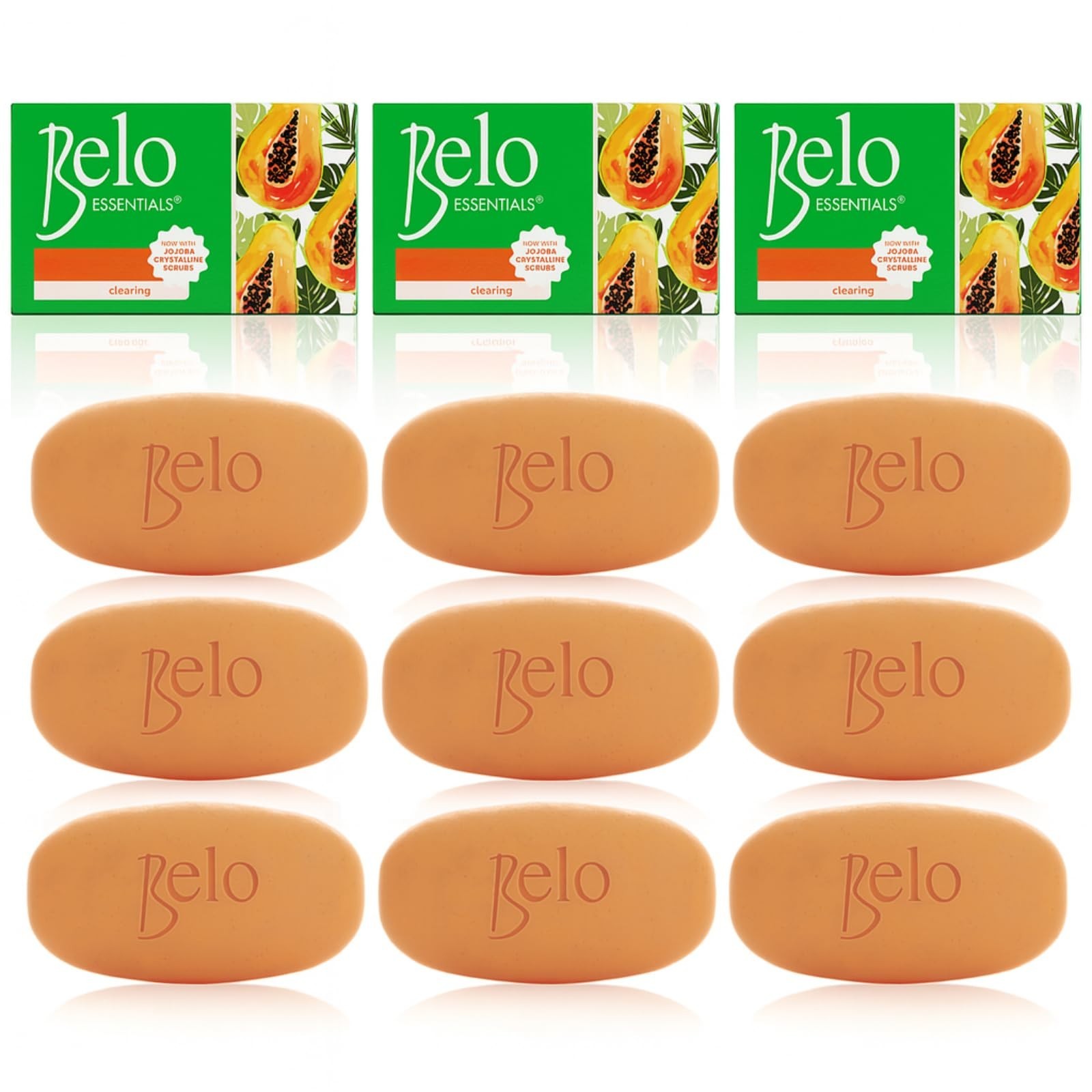 Belo Essentials Papaya Brightening + Clearing Soap Papaya Enzymes, 65g x 9 Bars