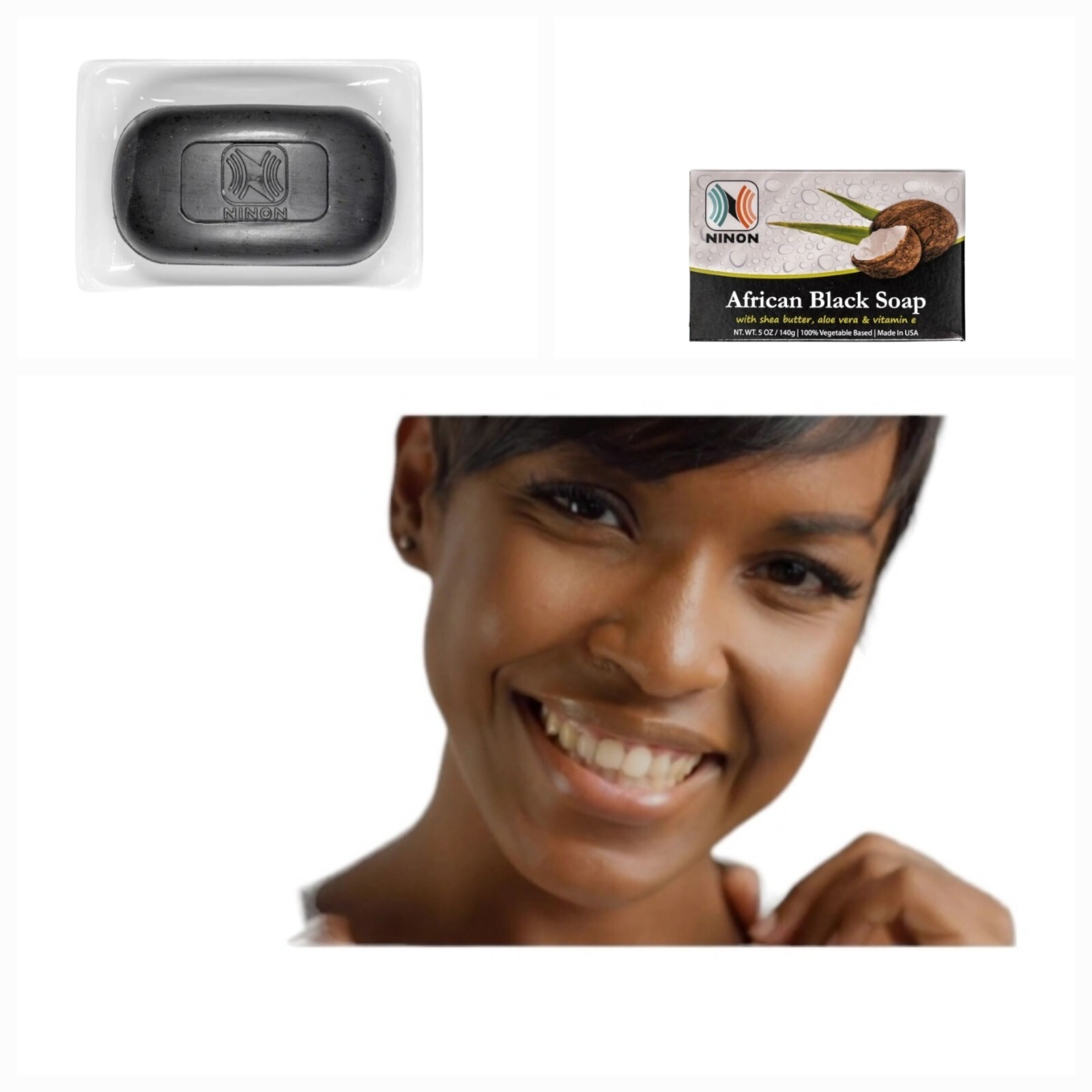 AFRICAN BLACK SOAP WITH SHEA BUTTER, ALOE VERA & VITAMIN E 5oz Each (2BARS)