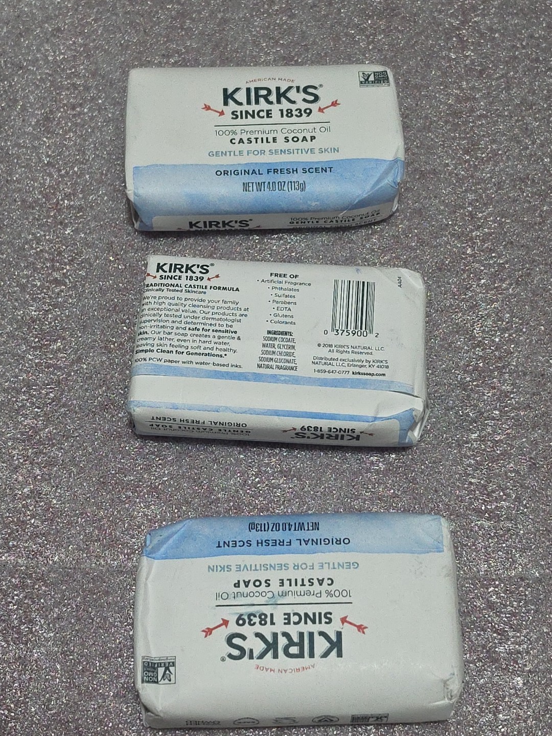 Kirks Coco Castile Bar Soap Coconut Oil – Hypoallergenic Skin Care Lot Of 3