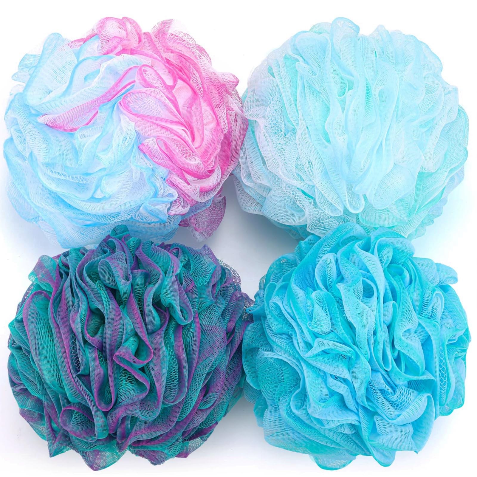 BTYMS XXL Loofah 1 Count (Pack of 4), Turquoise&aqua&violet-blue&aqua-pink