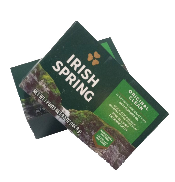 Irish Spring Original Clean Deodorant Soap 2 Bars 3.7 oz Each Flaxseed Oil