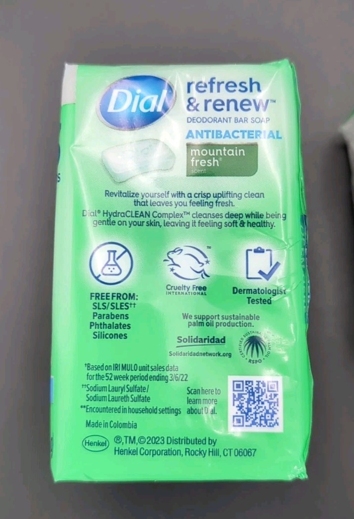 Dial Antibacterial Bar Soap, Refresh & Renew, White, 4 oz, 3 Bars