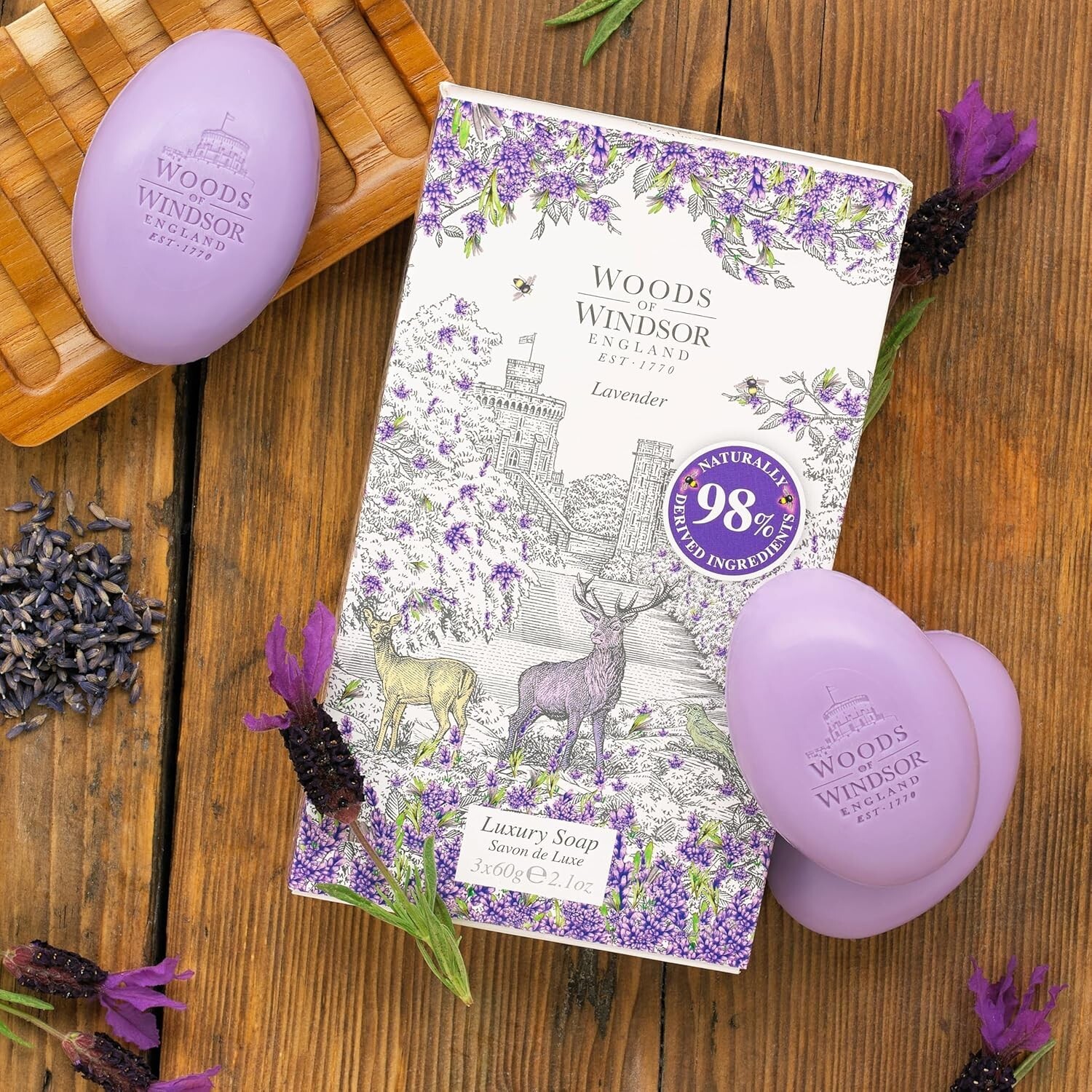Woods of Windsor Lavender Soap 3x60g Bars Moisturizing Shea Butter Vegan
