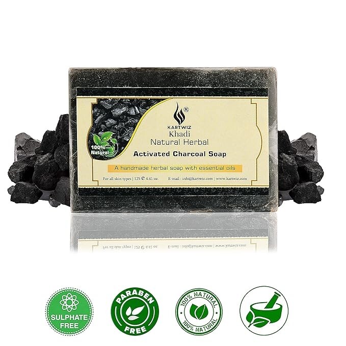 Herbal Charcoal Soap Acne Pimples Anti -Aging Detox Cleanse, 375gm (Pack of 3).