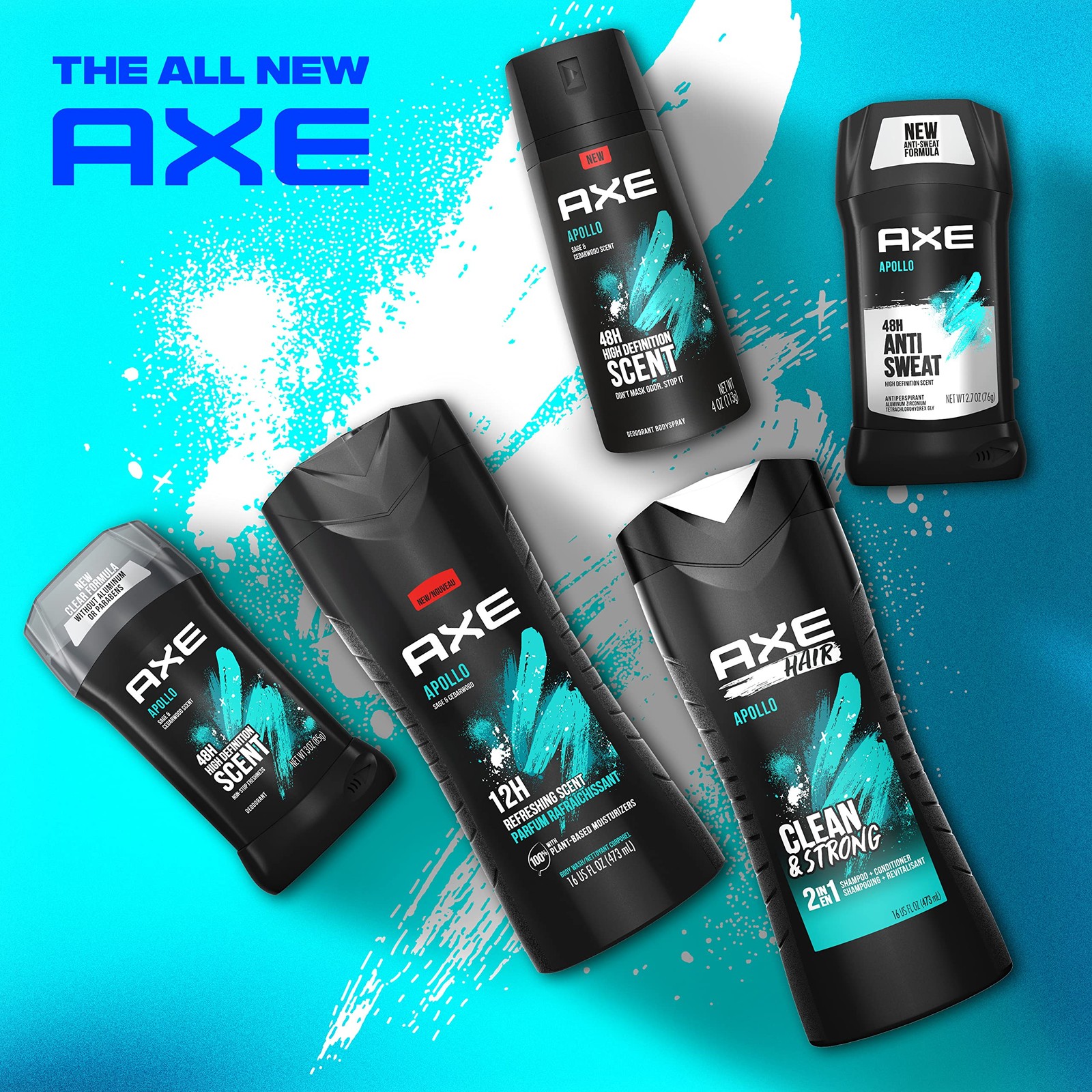 AXE Sage & Cedarwood Body Wash Apollo 4 Count for 16 Fl Oz (Pack of 4), BLACK