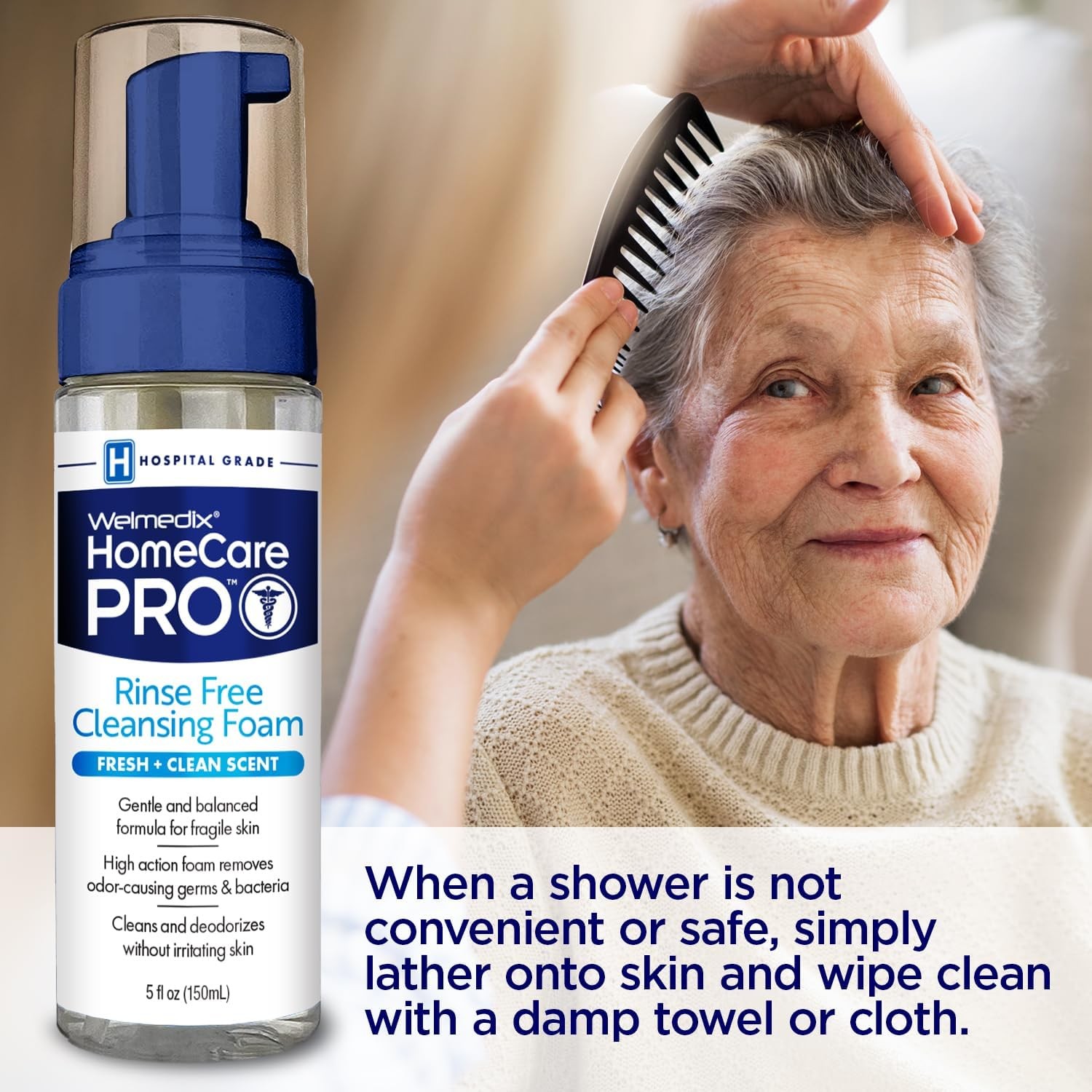 No Rinse Cleansing Foam – Rinse Free & Waterless Body Wash, 3-in-1 Shampoo &